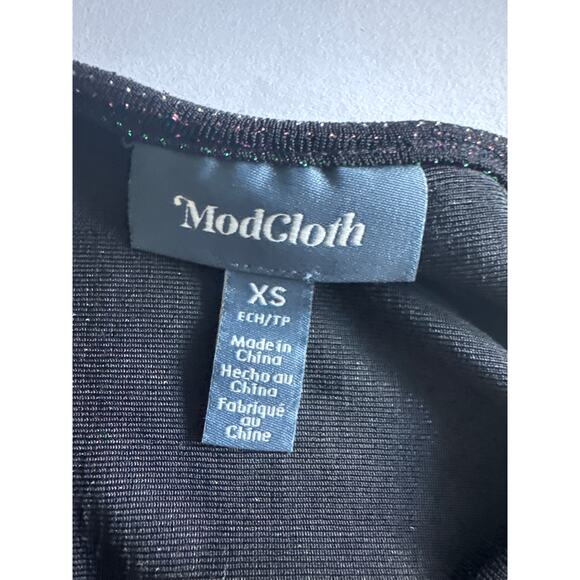 ModCloth Shimmer Metallic On Show Faux Wrap Dress Black Women's XS NWT - Picture 7 of 10